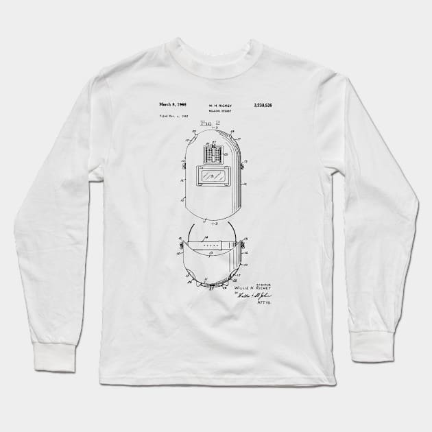 Welding helmet patent Welding lover Welder Gift Long Sleeve T-Shirt by Anodyle